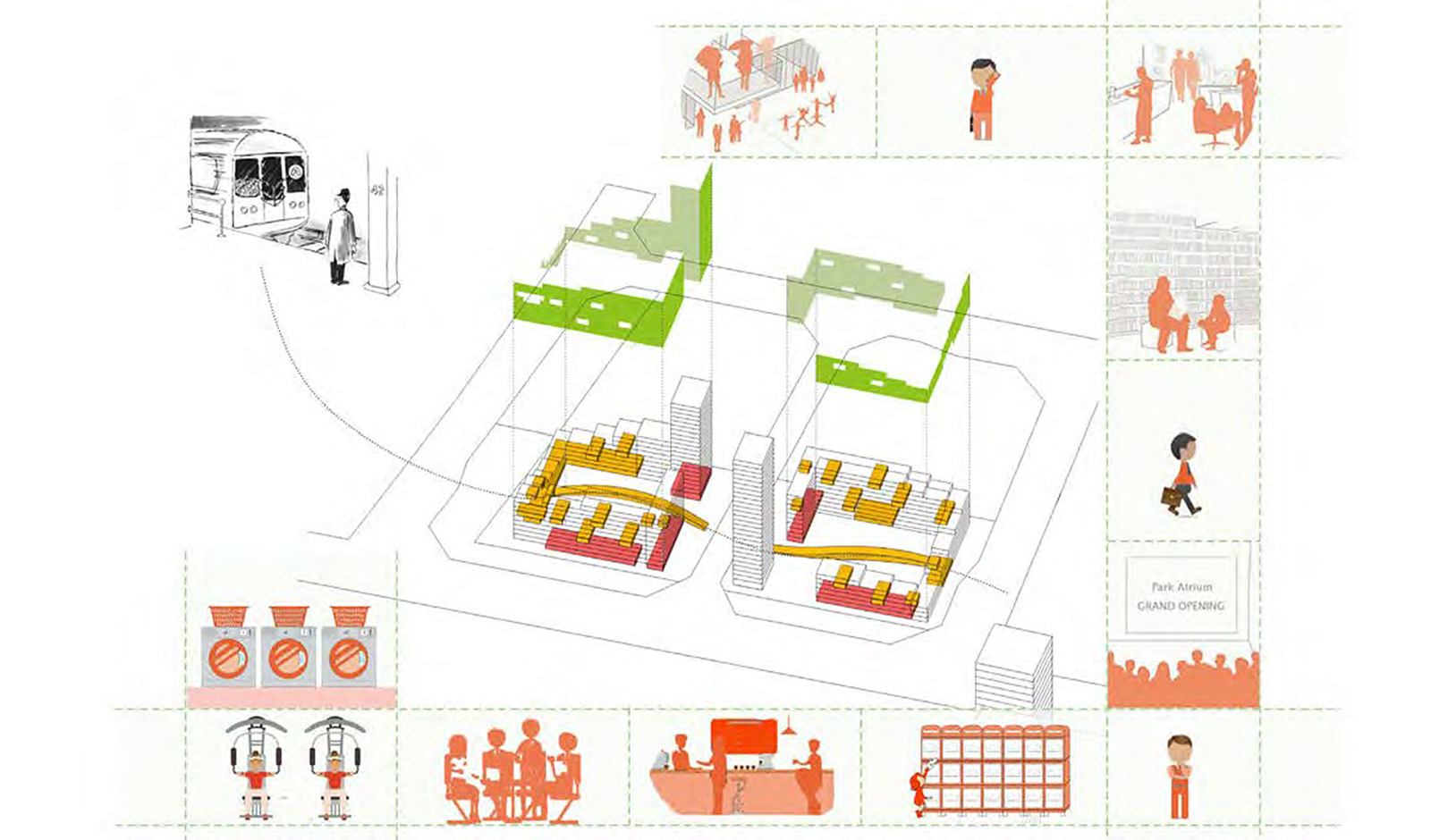 Vanke Jiugong Rental Housing — Approach 2: gathering at the base.